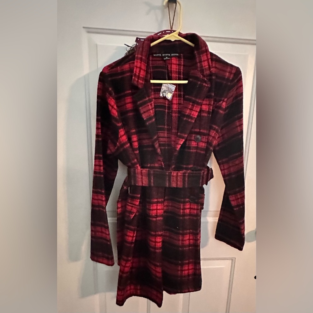 HUFVE red plaid flannel peacoat